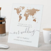 Wereldkaart Bestemming Bruiloft Koperroest Welkom Reclamebord Met Voetstuk (Insitu)