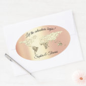 Wereldkaart bestemming Golden Earth Coral Ovale Sticker (Envelop)