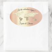 Wereldkaart bestemming Golden Earth Coral Ovale Sticker (Tas)