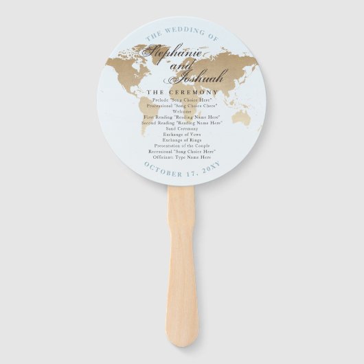 Wereldkaart Bestemming Trouwprogramma Fan Handwaaier (Voorkant)