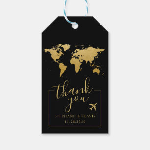 Wereldkaart-bestemming-weddenschap voor zwart goud cadeaulabel