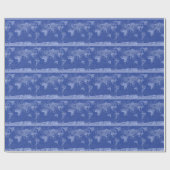 wereldkaart blauw cadeaupapier (Vlak)
