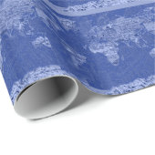 wereldkaart blauw cadeaupapier (Rol Hoek)