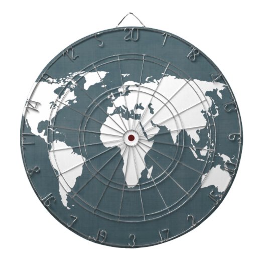 Wereldkaart . blauw en wit dartbord (Voorkant)