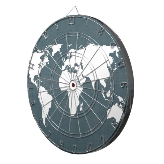 Wereldkaart . blauw en wit dartbord (Voorkant Rechts)