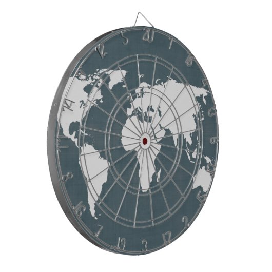 Wereldkaart . blauw en wit dartbord (Voorkant Links)