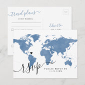 Wereldkaart blauw hart RSVP-Briefkaart Feestdagenkaart (Voorkant / Achterkant)