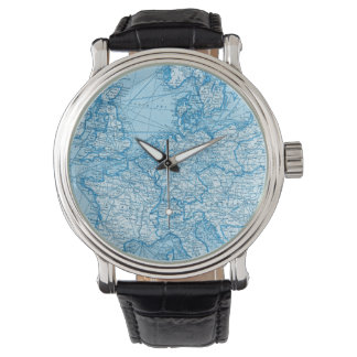 Wereldkaart Blauw Reishorloge Horloge