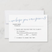 Wereldkaart blauwe RSVP-kaart reisthema (Achterkant)