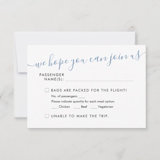 Wereldkaart blauwe RSVP-kaart reisthema (Achterkant)