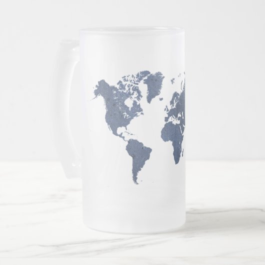 Wereldkaart blauwe spuitverf matglas bierpul (Voorkant links)