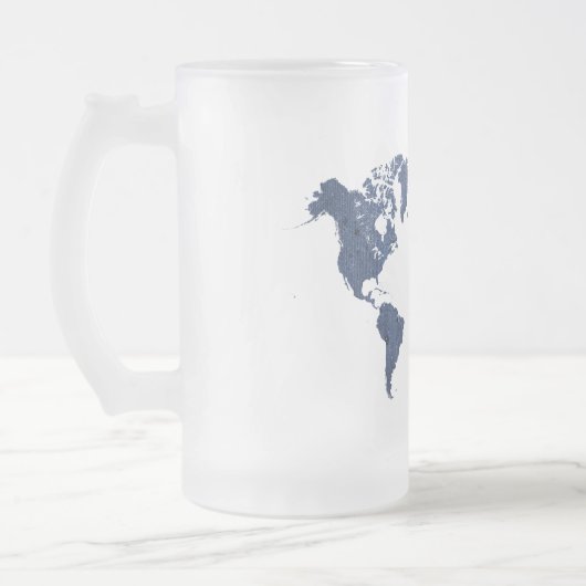 Wereldkaart blauwe spuitverf matglas bierpul (Links)