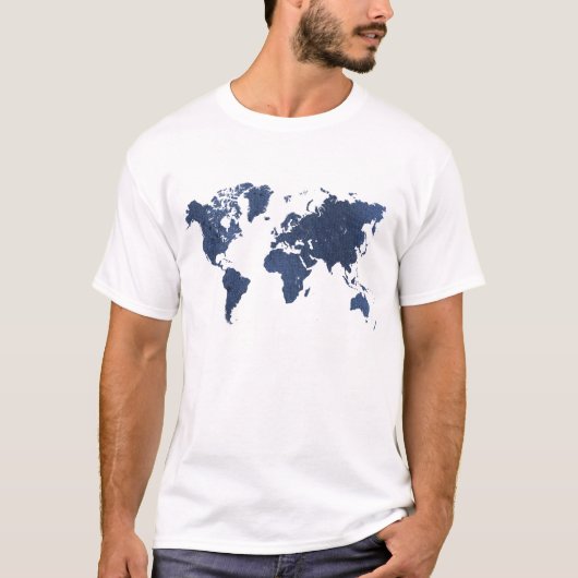 Wereldkaart blauwe spuitverf t-shirt (Voorkant)