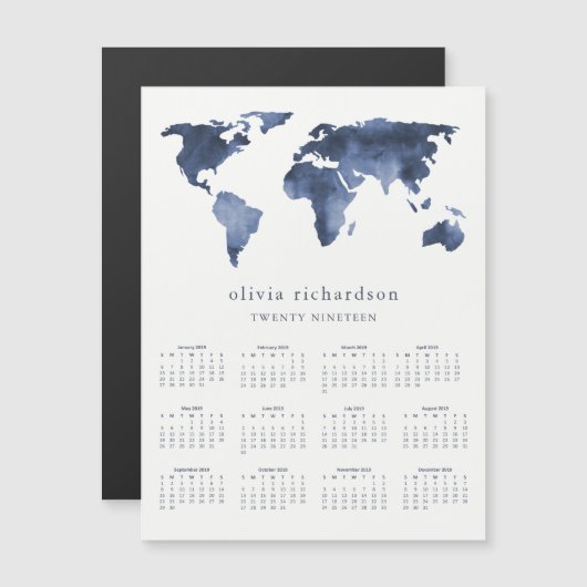Wereldkaart blauwe Waterverf | Agenda 2019 (Voorkant / Achterkant)
