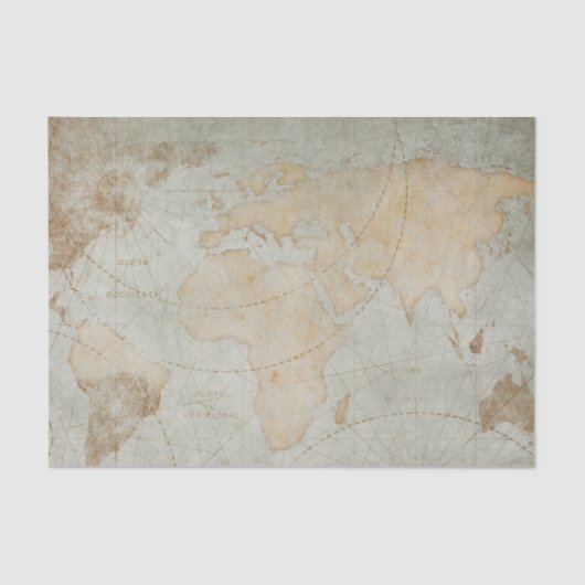  Wereldkaart Bleek blauw ontledingsvaartuig Tissuepapier (Voorkant)