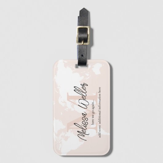 Wereldkaart Bleek Blush Roos Traveler Monogram Bagagelabel (Voorkant (verticaal))