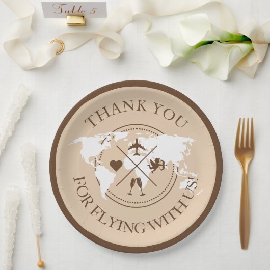 Wereldkaart Boho Beige, met reisthema's Papieren Bordje (Huwelijk)