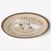 Wereldkaart Boho Beige, met reisthema's Papieren Bordje (Gekanteld)