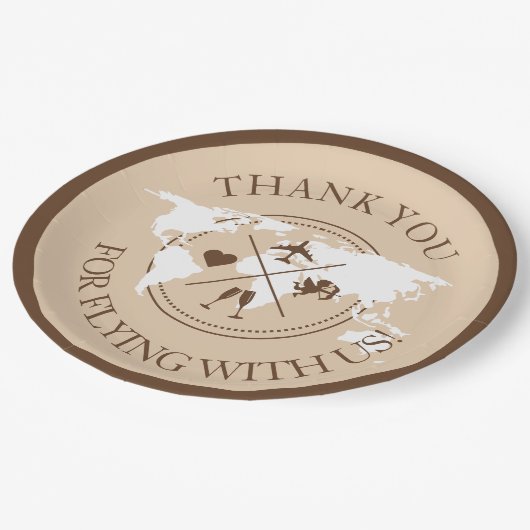 Wereldkaart Boho Beige, met reisthema's Papieren Bordje (Gekanteld)