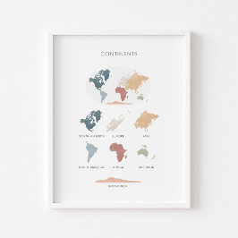 Wereldkaart boho educatieve poster