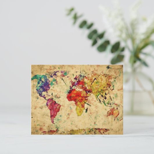  wereldkaart briefkaart (Staand voorkant)