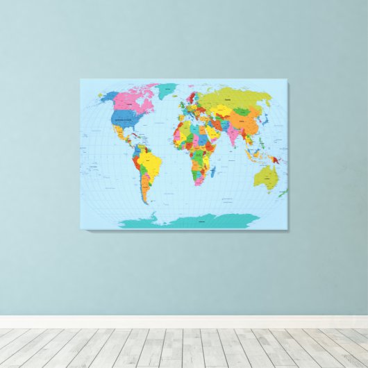 Wereldkaart Bright Canvas Afdruk (Insitu (Houten vloer))