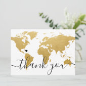 Wereldkaart bruiloft op bestemmingbruiloft bedankkaart (Staand voorkant)