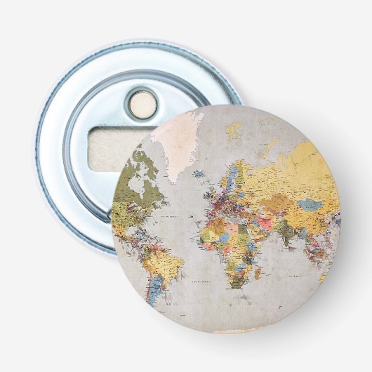 wereldkaart button flesopener (Voorkant)