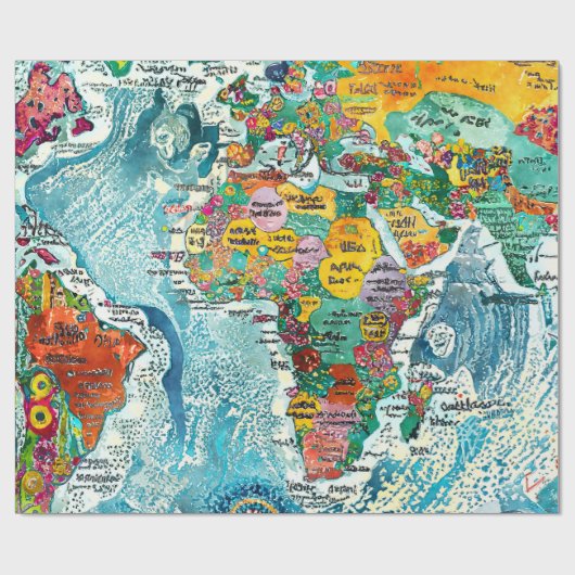 Wereldkaart  cadeaupapier (Vlak)