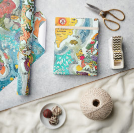 Wereldkaart  cadeaupapier