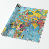 Wereldkaart  cadeaupapier (Uitgerold)