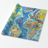 Wereldkaart cadeaupapier (Uitgerold)