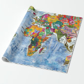 Wereldkaart cadeaupapier (Uitgerold)