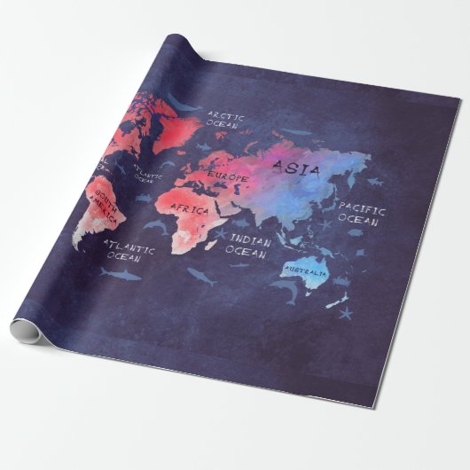 wereldkaart cadeaupapier (Uitgerold)