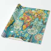 Wereldkaart  cadeaupapier (Uitgerold)