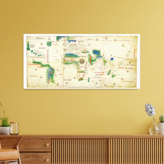 Wereldkaart Cantino Planisphere (1502) Canvas Afdruk (Insitu (Woonkamer))