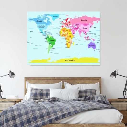 Wereldkaart Canvas Afdruk (Insitu (Slaapkamer))