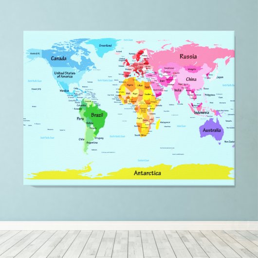 Wereldkaart Canvas Afdruk (Insitu (Houten vloer))