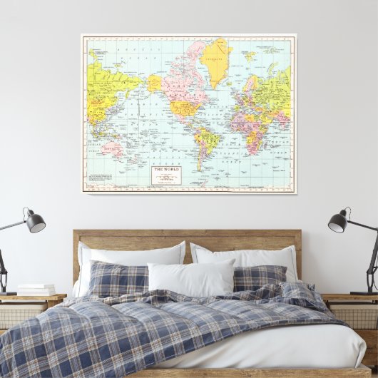 Wereldkaart Canvas Afdruk (Insitu (Slaapkamer))