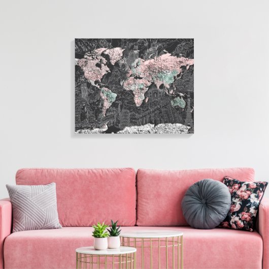 wereldkaart canvas afdruk (Insitu (Woonkamer))