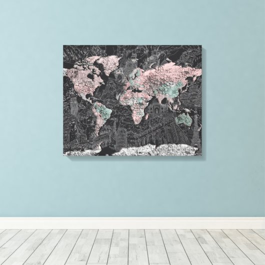 wereldkaart canvas afdruk (Insitu (Houten vloer))