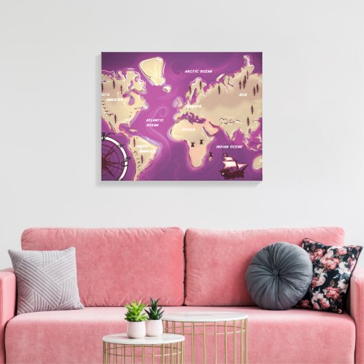 Wereldkaart Canvas Afdruk (Insitu (Woonkamer))