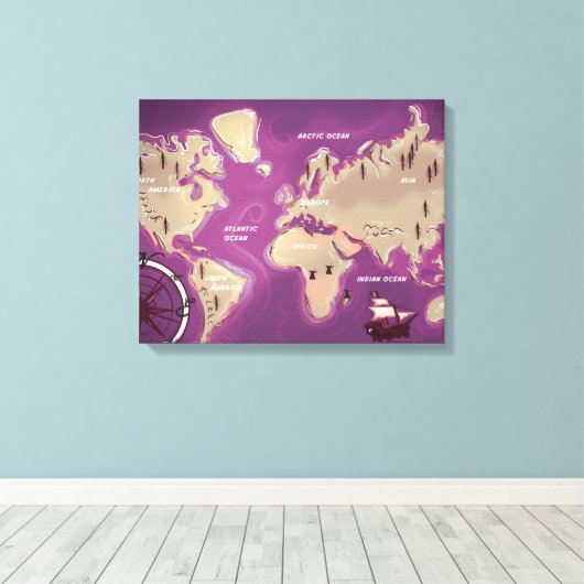 Wereldkaart Canvas Afdruk (Insitu (Houten vloer))