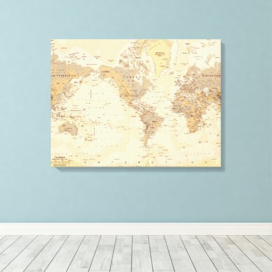 Wereldkaart Canvas Afdruk (Insitu (Houten vloer))