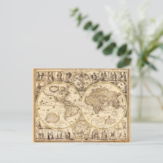 Wereldkaart circa 1645 briefkaart (Staand voorkant)