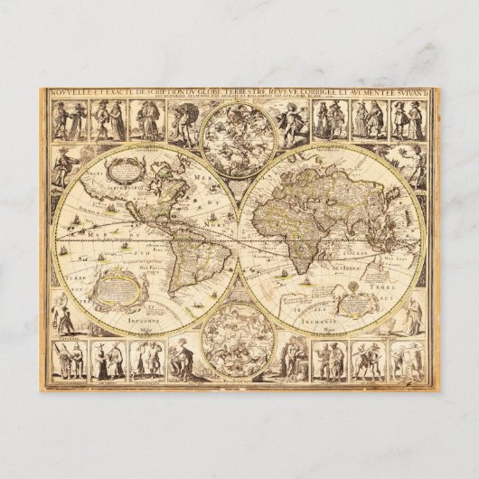 Wereldkaart circa 1645 briefkaart (Voorkant)