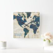 Wereldkaart collage vierkante klok (Huis)