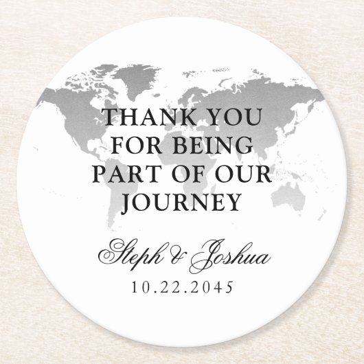Wereldkaart Dank u Bestemming Huwelijksgunst Ronde Kartonnen Onderzetter (Voorkant)