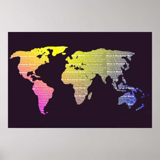 Wereldkaart Decoratieve Typografie Rainbow Poster (Voorkant)