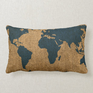 wereldkaart diep Zee blauw Kussen
